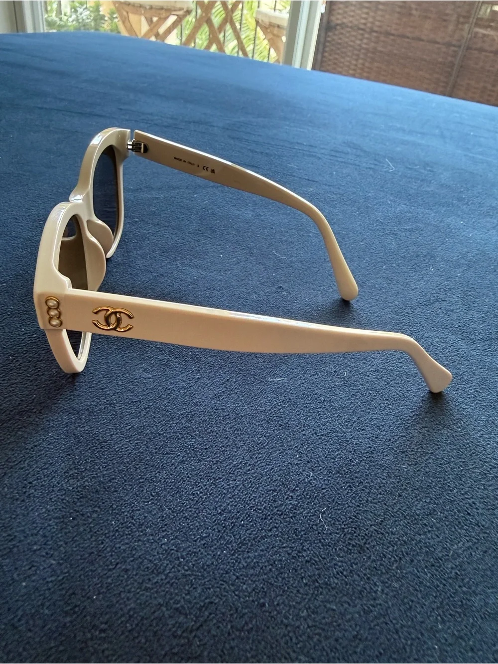 NOT CHANEL Cream-Beige Logo Sunglasses with Gold CC